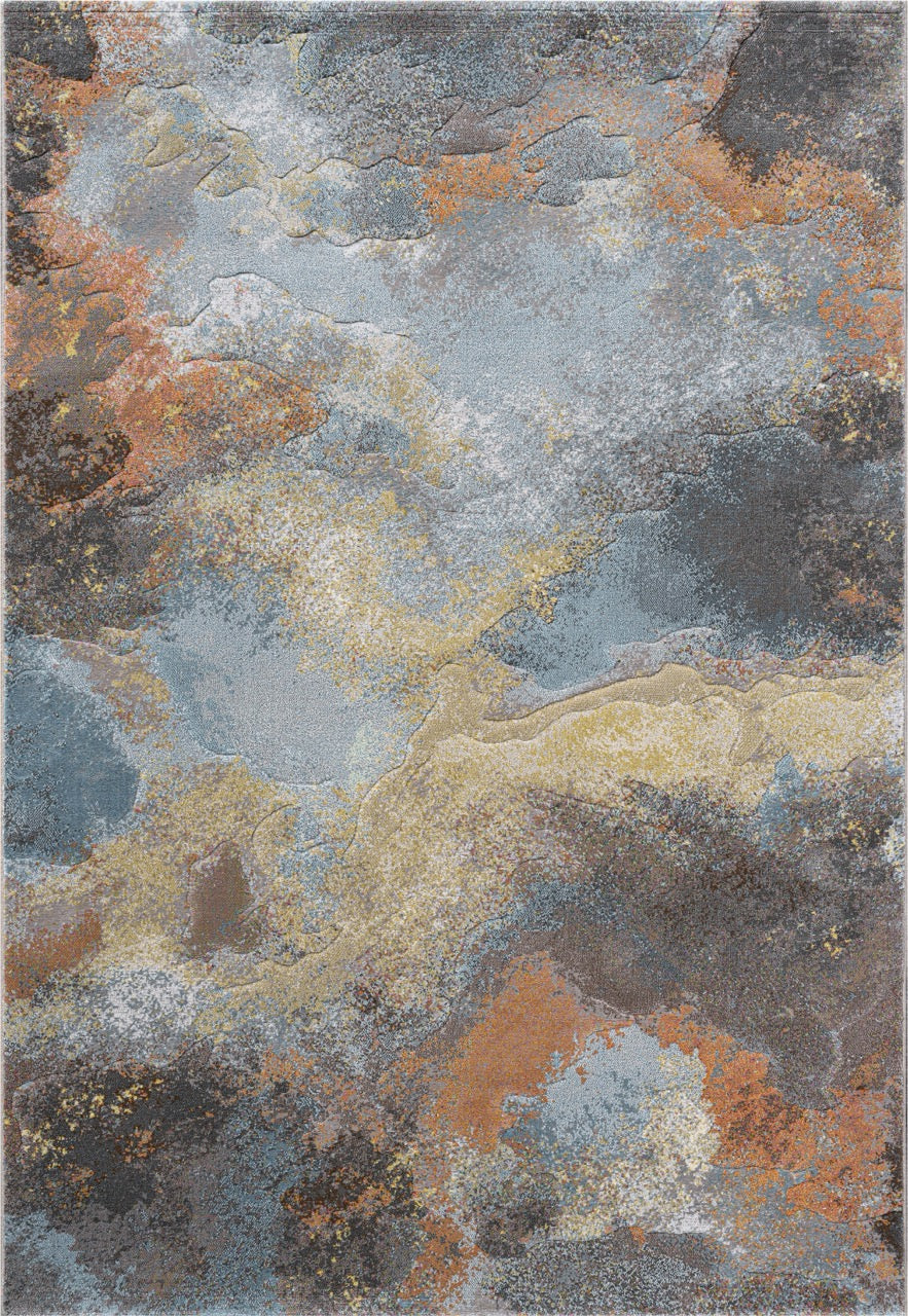 Teppich Tapison Home Torino 063.0934.7270 von oben, abstraktes Wolkenmuster in Graublau, Rostorange und Ocker