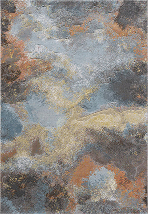Teppich Tapison Home Torino 063.0934.7270 von oben, abstraktes Wolkenmuster in Graublau, Rostorange und Ocker