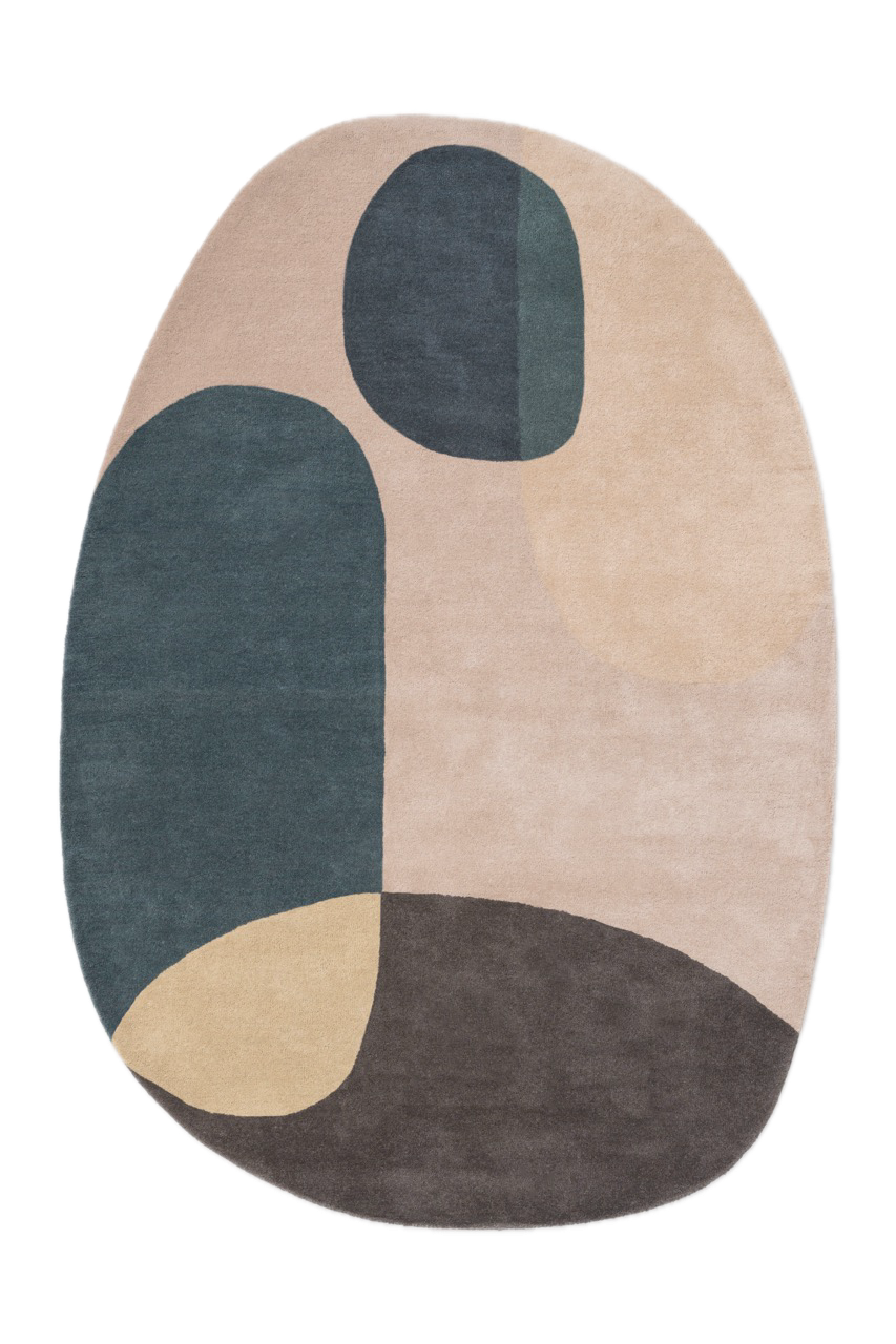 Brink & Campman Decor Miller Winter Teppich in Petrolblau, Rosébeige und Anthrazitbraun, Draufsicht