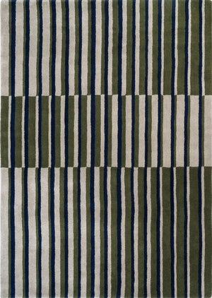Brink & Campman Decor Pilar Moss Teppich in Moosgrün mit Streifen in Marineblau und Hellgrau, Draufsicht