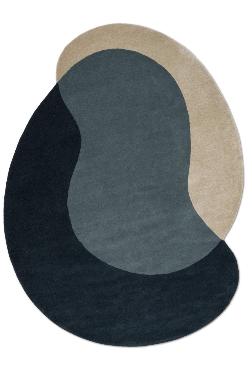 Brink & Campman Element Lane Blue Teppich in Nachtblau, Schieferblau und Sandbeige, Draufsicht