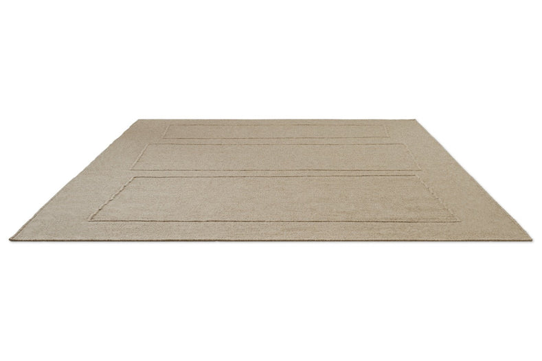Brink & Campman Senso Blocks Natural Teppich in Sandbeige mit drei Blöcken im Relief, Schrägansicht