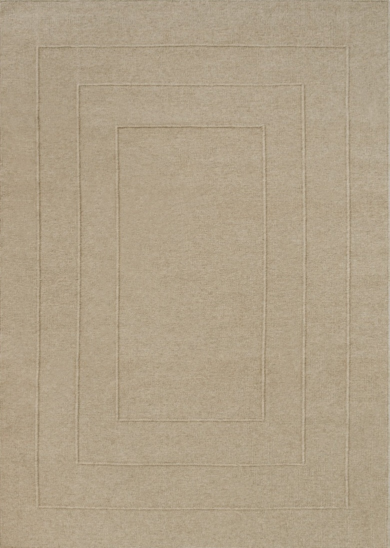 Brink & Campman Senso Border Natural Teppich in Sandbeige mit drei Rahmen im Relief, Draufsicht