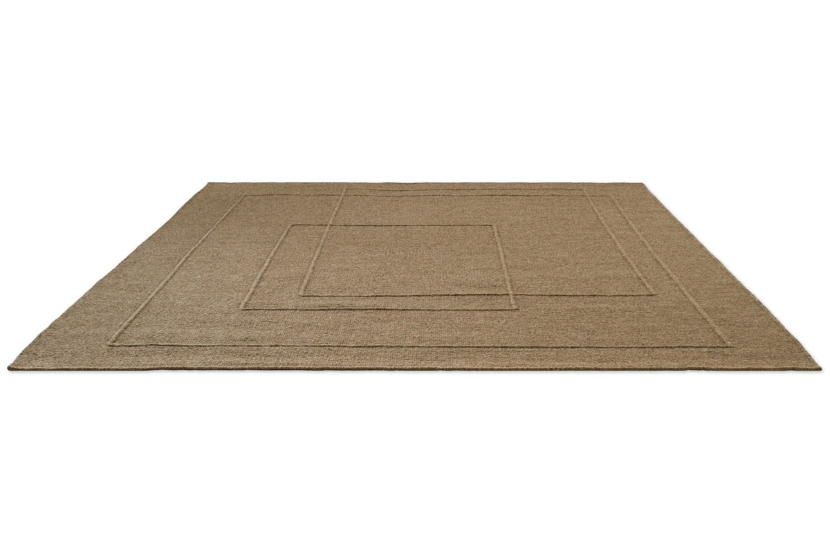Brink & Campman Senso Planes Fur Brown Teppich in Camelbraun mit überlappenden Rechtecken im Relief, Schrägansicht