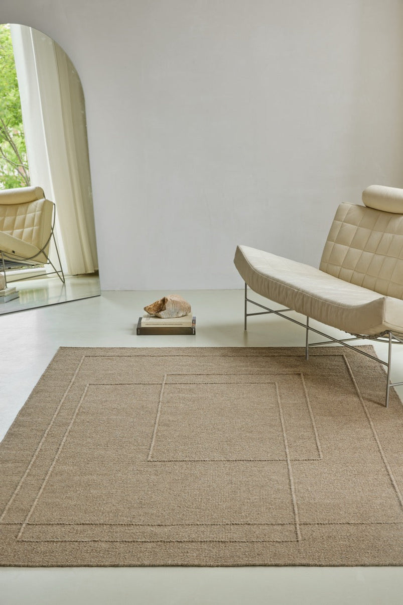 Brink & Campman Senso Planes Fur Brown Teppich in Camelbraun mit überlappenden Rechtecken im Relief, im Wohnraum