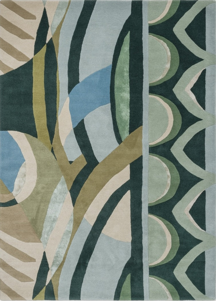 Harlequin Atelier Lagoon Teppich in Flaschengrün, Seegrün und Himmelblau, Draufsicht