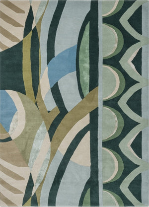 Harlequin Atelier Lagoon Teppich in Flaschengrün, Seegrün und Himmelblau, Draufsicht