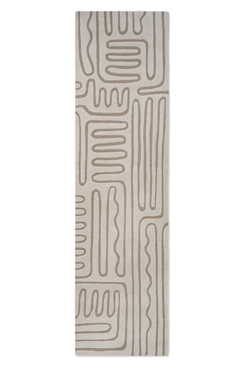 Harlequin Hollow Pebble Läufer in Elfenbein mit greigefarbenen Linien, Draufsicht