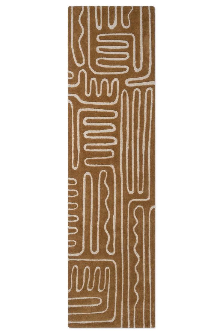 Harlequin Hollow Tan Läufer in Karamell mit elfenbeinfarbenen Linien, Draufsicht