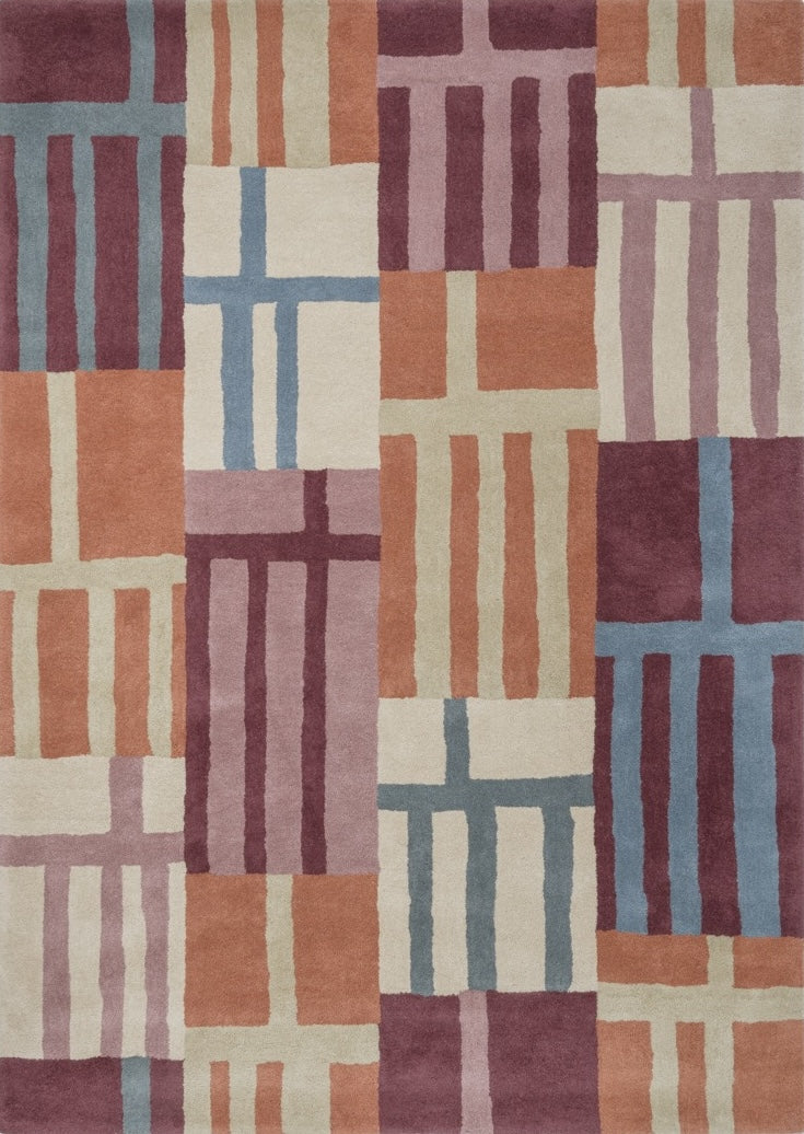 Harlequin Monolith Cinnabar Amber Teppich in gebranntem Orange, Weinrot und Jeansblau, Draufsicht