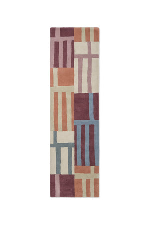 Harlequin Monolith Cinnabar Amber Läufer in gebranntem Orange, Weinrot und Jeansblau, Draufsicht