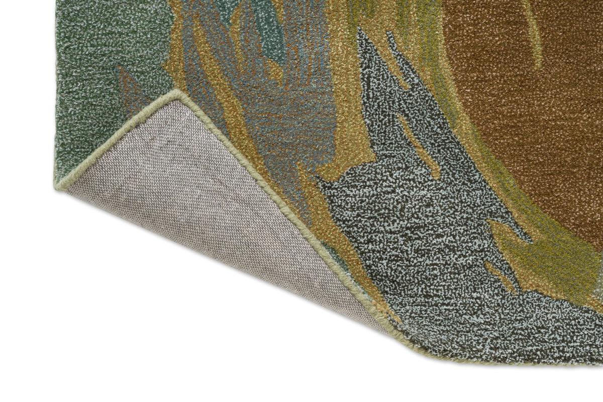 Harlequin Saltillo Forest Teppich, Detail von umgeschlagener Ecke und Rücken