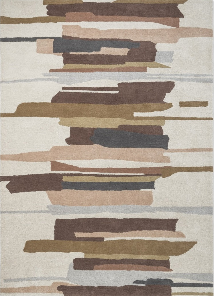 Harlequin Zeal Taupe Teppich in Elfenbein mit braunen und roséfarbenen Pinselstrichen, Draufsicht