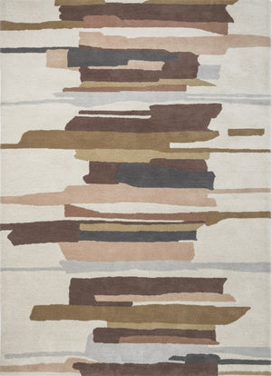 Harlequin Zeal Taupe Teppich in Elfenbein mit braunen und roséfarbenen Pinselstrichen, Draufsicht