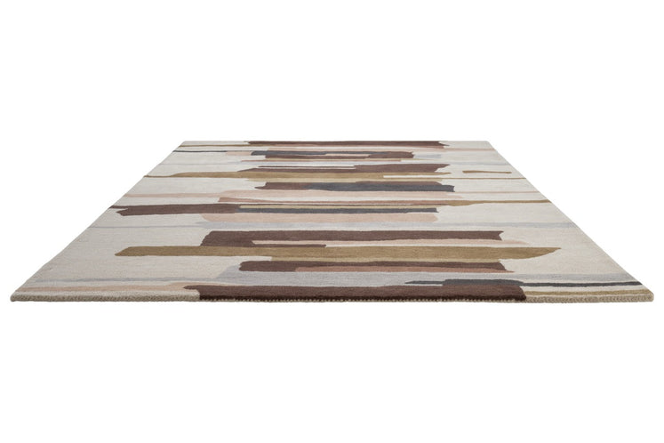 Harlequin Zeal Taupe Teppich in Elfenbein mit braunen und roséfarbenen Pinselstrichen, Schrägansicht