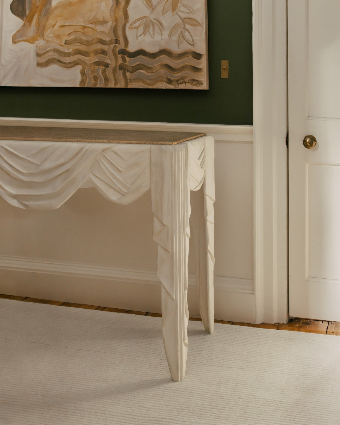 Wollteppich Beige Layered Drift Light Oatmeal, im Wohnraum