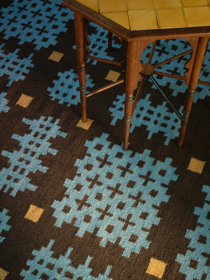 Wollteppich Layered Tom Morris Ryg Olwen Blue, Detail des Flachgewebes