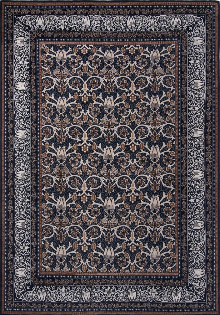 Morris & Co Borage Blue Teppich in Indigo, Elfenbein und Karamell, Draufsicht