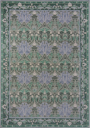 Morris & Co Helena Mineral Teppich in Seegrün und Lavendelblau, Draufsicht