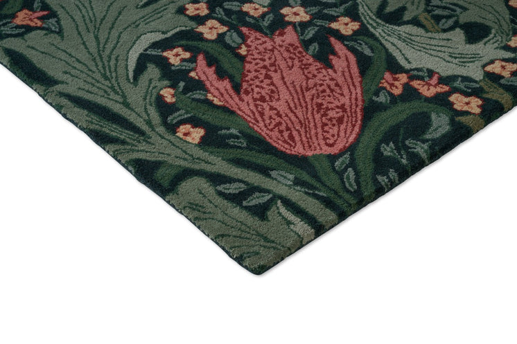 Morris & Co Lent Lily Indigo Madder Teppich, Detail von Ecke und Flor