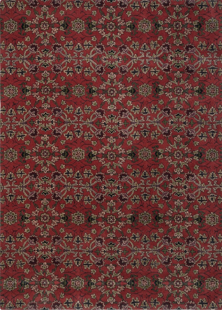 Morris & Co Persian Scroll Plum Teppich in warmem Rot mit Creme, Oliv und Aubergine, Draufsicht