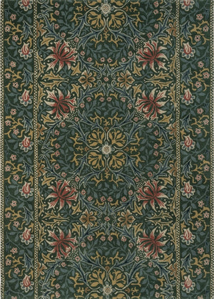 Morris & Co Walthamstow Forest Teal Teppich in Waldgrün, Petrolblau und Altgold, Draufsicht
