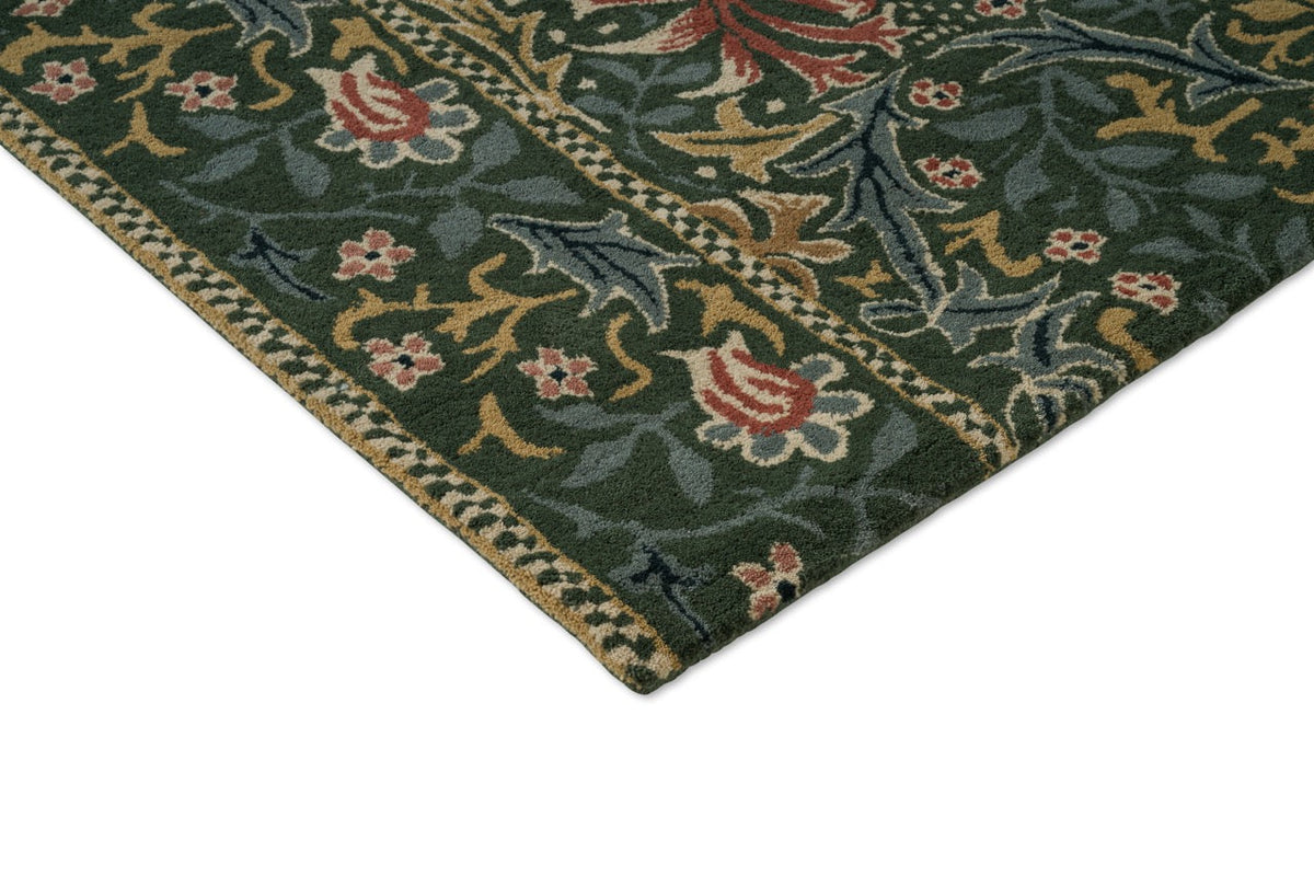 Morris & Co Walthamstow Forest Teal Teppich, Detail von Ecke und Flor