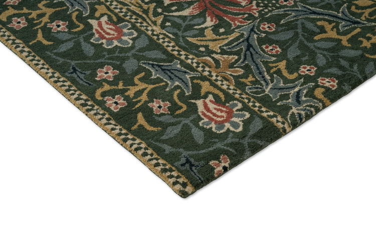 Morris & Co Walthamstow Forest Teal Teppich, Detail von Ecke und Flor