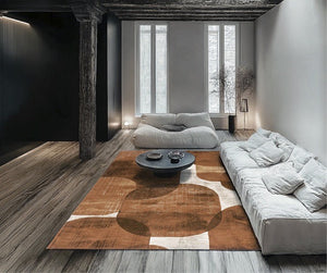 Acsento Bubbles Cognac Teppich in Cognac mit runden Formen in gebranntem Orange und Karamell auf Creme, im Wohnraum