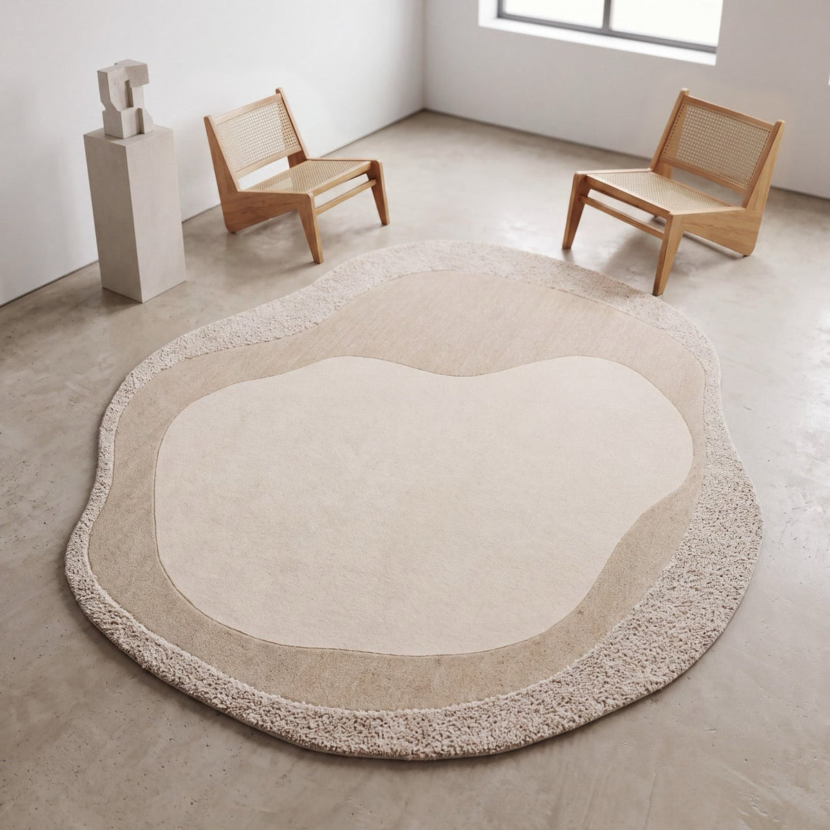 Acsento Malmö Teppich in Elfenbein und Beige mit organischer Form, im Wohnraum