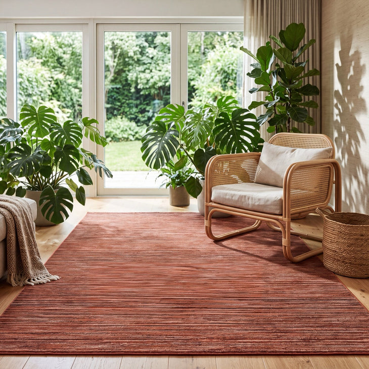 Acsento Origin Brick Teppich in Terrakotta mit Streifen in Ziegelrot und Braun, im Wohnraum