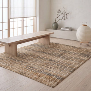 Acsento Siena 68 Teppich in Beige mit sanftem Karo in Sand, Ocker und Anthrazit, im Wohnraum