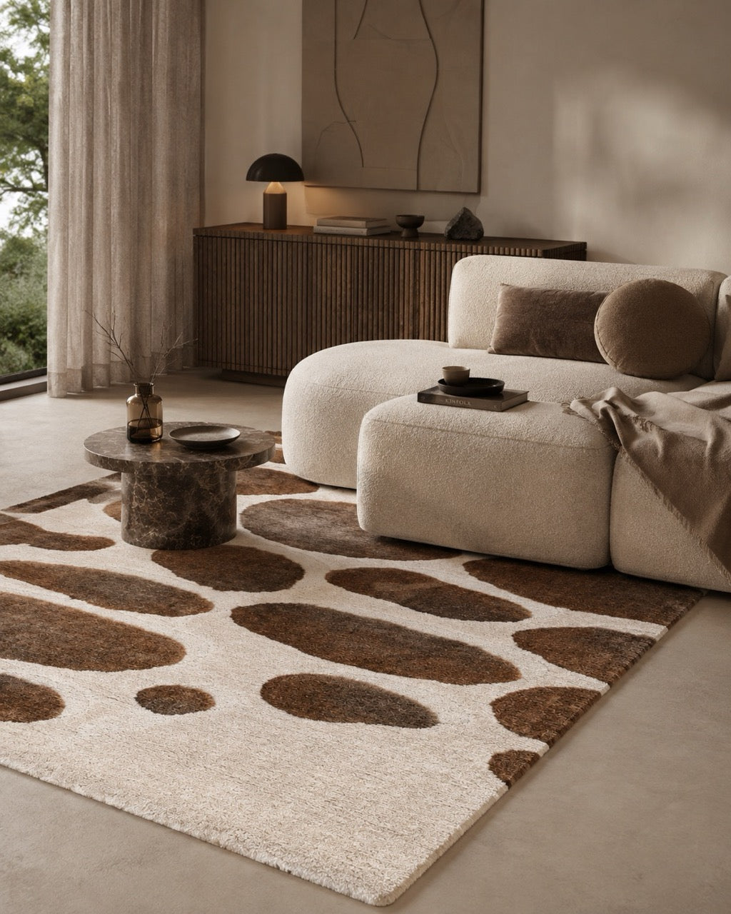 Acsento Step Stones Teppich in Elfenbein mit braunen Trittsteinen in Hochflor, im Wohnraum