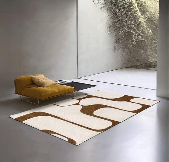 Acsento Swing Cognac Teppich in Cognac und Elfenbein mit kräftigen runden Formen, im Wohnraum