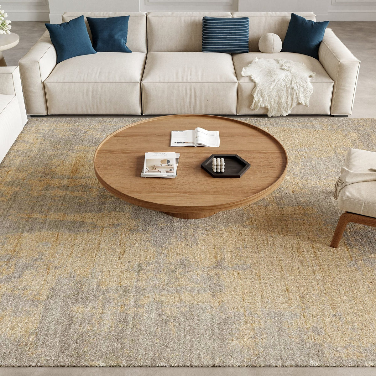 Nourison Harmony HAY05 Grey Gold Teppich, im Wohnraum
