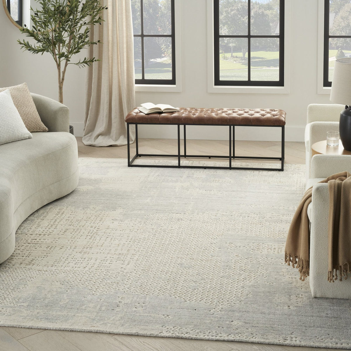 Nourison Harmony HAY04 Ivory Grey Teppich, im Wohnraum