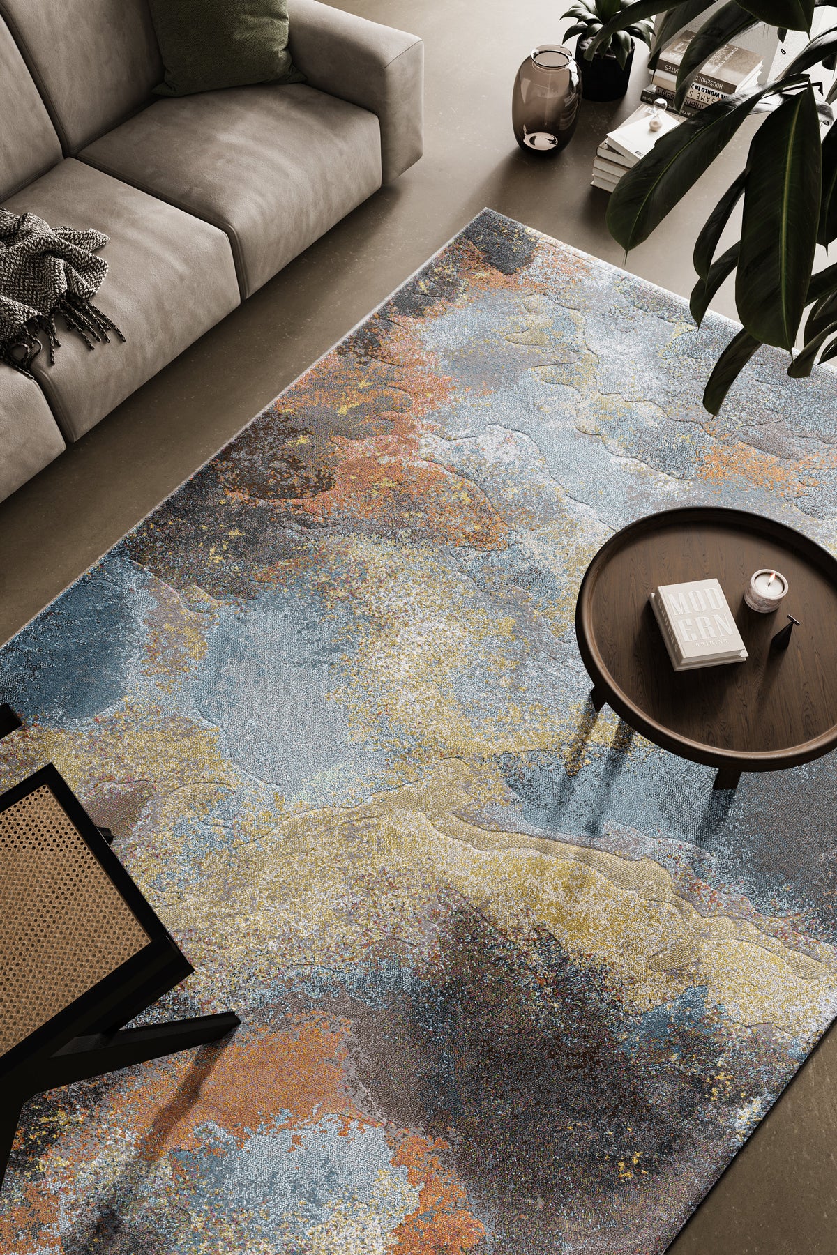 Teppich Rost Blau abstrakt Tapison Home Torino, im Wohnraum