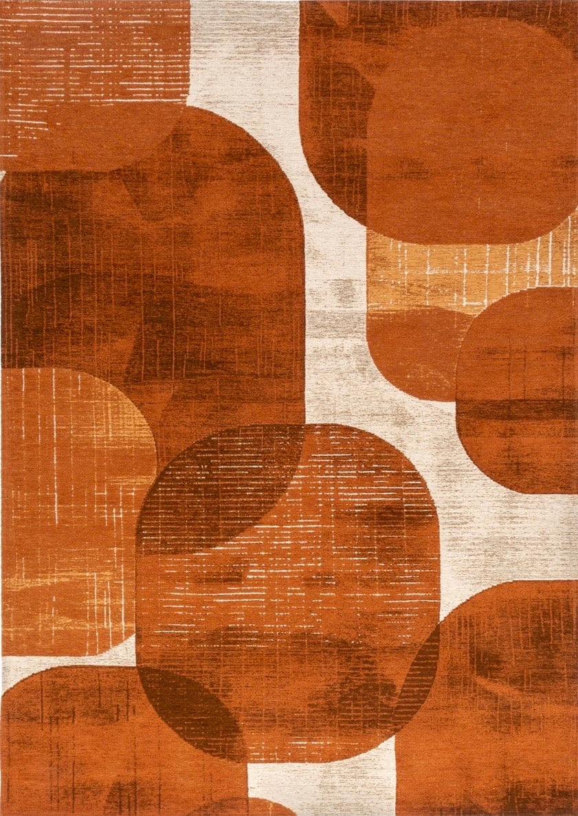 Acsento Bubbles Cognac Teppich in Cognac mit runden Formen in gebranntem Orange und Karamell auf Creme, Draufsicht