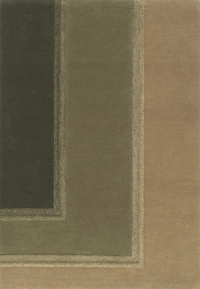 Acsento Delos Green Teppich in Oliv, Salbei und Khaki mit Reliefbordüren, Draufsicht