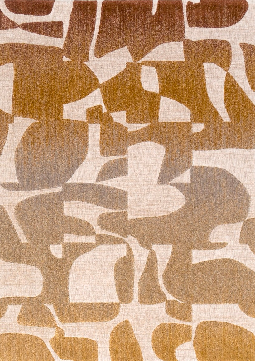 Acsento Duna Multi Teppich in Ocker, Rost und Taupe mit Collageformen auf Creme, Draufsicht