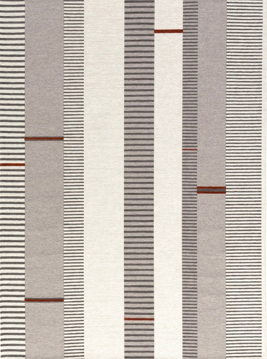 Acsento Oslo Grey Terra Teppich in Grau mit Streifen in Elfenbein und Anthrazit und Akzenten in Terrakotta, Draufsicht