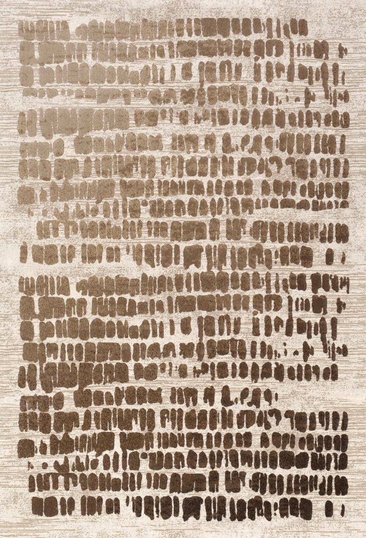 Acsento Papyrus Beige Teppich in Beige mit Reihen brauner Pinseltupfer, Draufsicht