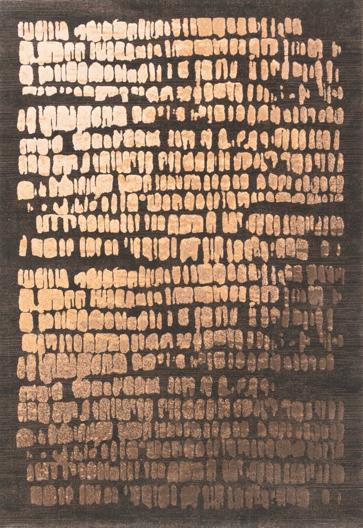 Acsento Papyrus Brown Teppich in Dunkelbraun mit Reihen goldener Pinseltupfer, Draufsicht