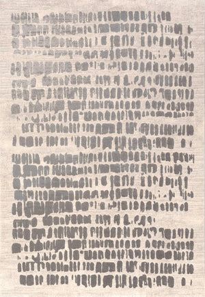 Acsento Papyrus Silver Teppich in Hellgrau mit Reihen zinngrauer Pinseltupfer, Draufsicht