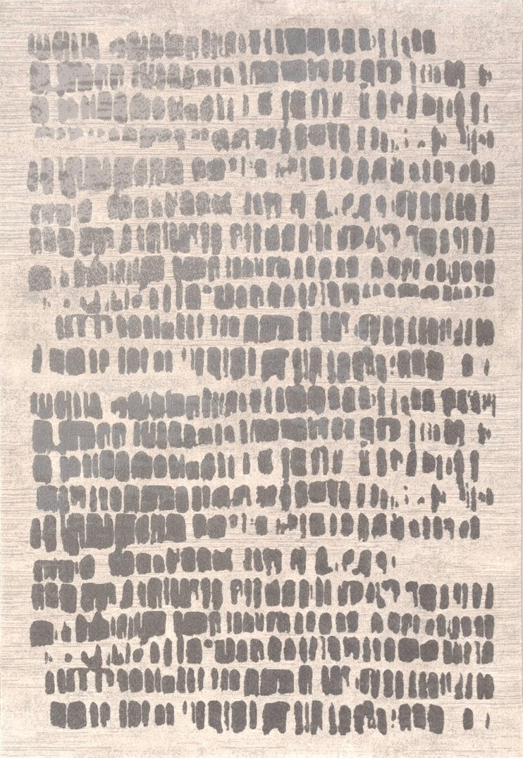 Acsento Papyrus Silver Teppich in Hellgrau mit Reihen zinngrauer Pinseltupfer, Draufsicht