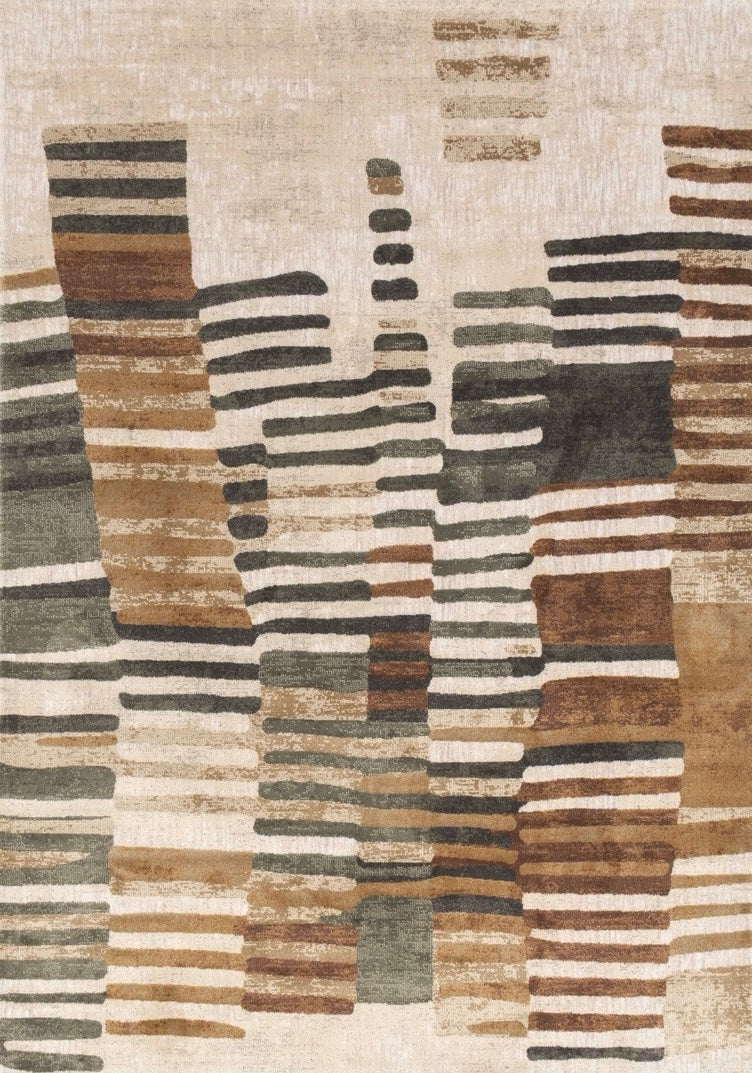 Acsento Siena 45 Teppich in Beige mit Pinselstrichen in Rost, Ocker und Anthrazit, Draufsicht