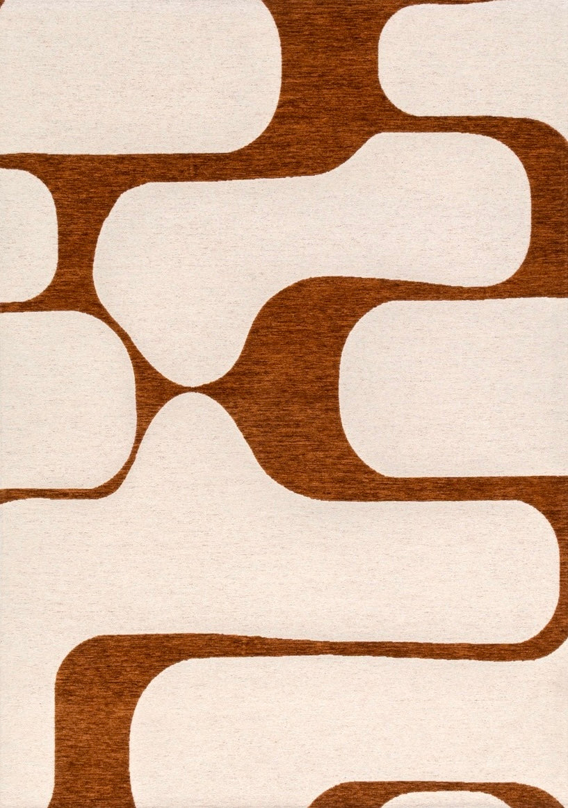 Acsento Swing Cognac Teppich in Cognac und Elfenbein mit kräftigen runden Formen, Draufsicht