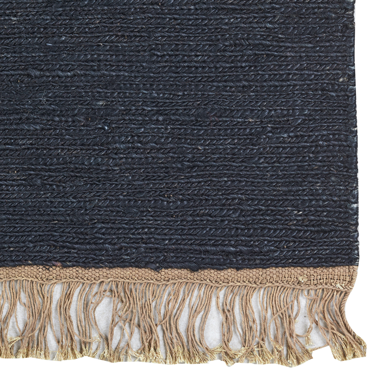 Massimo Sumace Black Juteteppich, Detail der Fransen